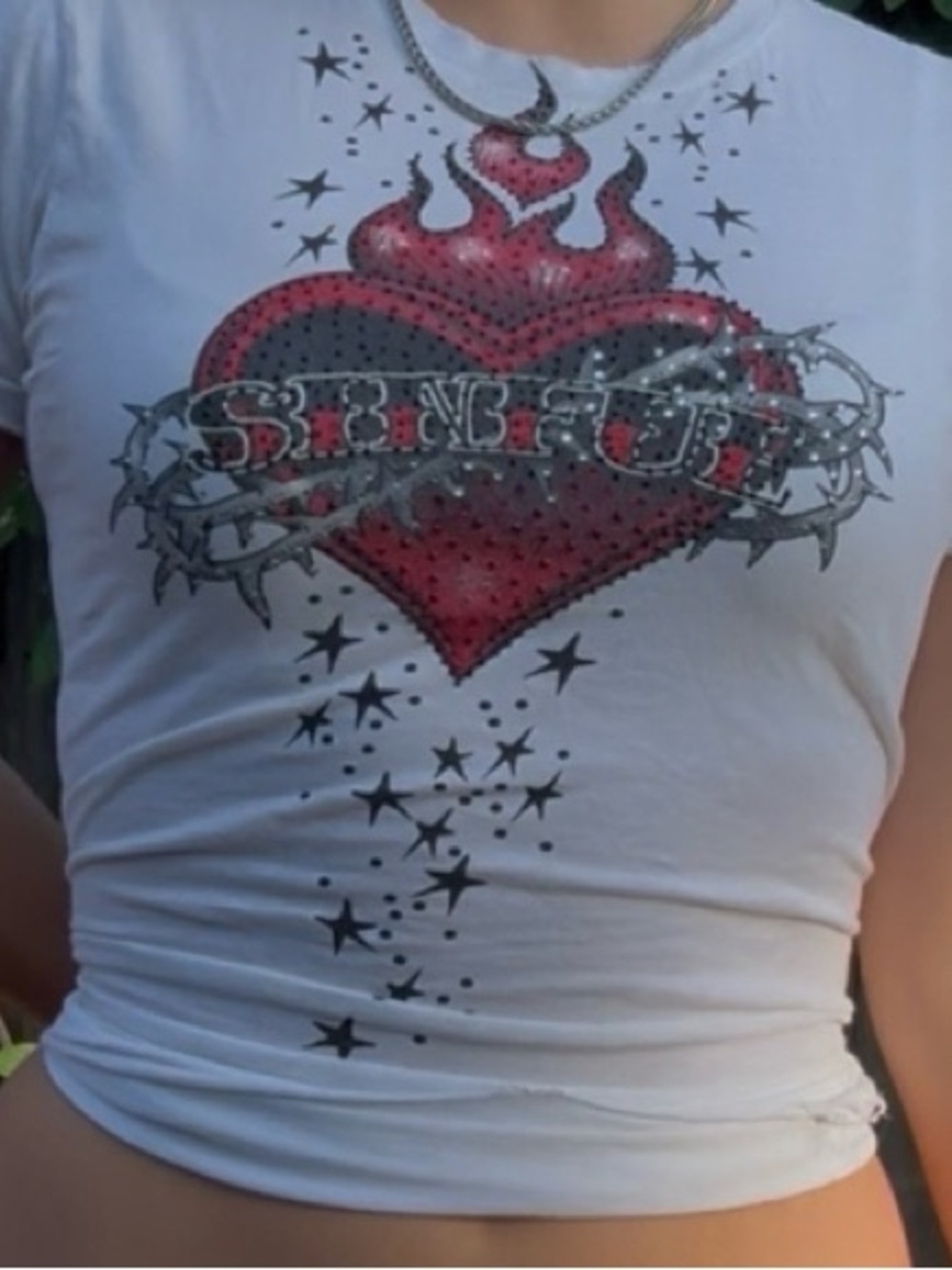 Sinful White Crop Top with Red Heart Graphic - Picture 3 of 4